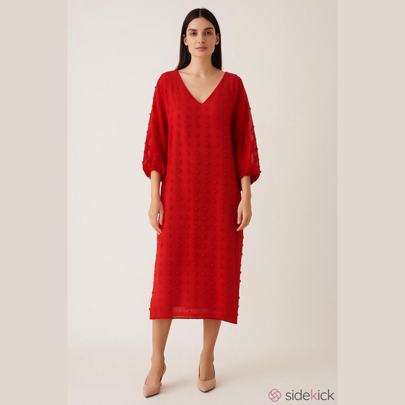 Vibrant Red, Lined, Textured Dress, Size XL - Picture 12 of 12